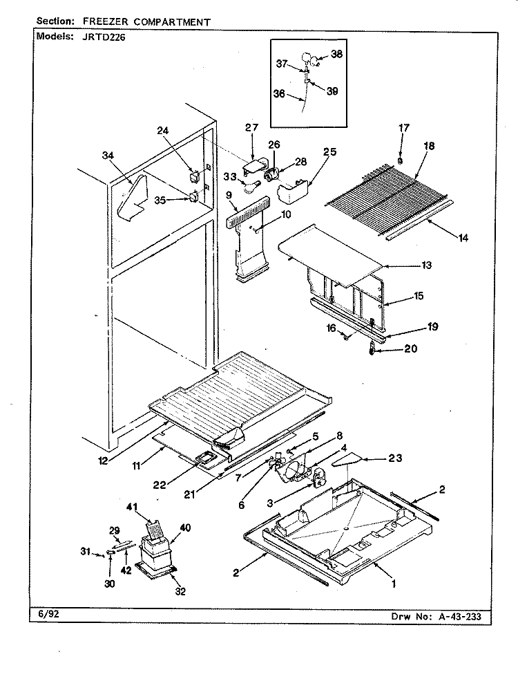 FREEZER COMPARTMENT Diagram and Parts List for JRTD226R BJ83A Admiral Refrigerator