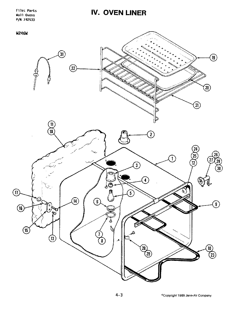 OVEN LINER Diagram and Parts List for W246W  Jenn-Air Wall Oven