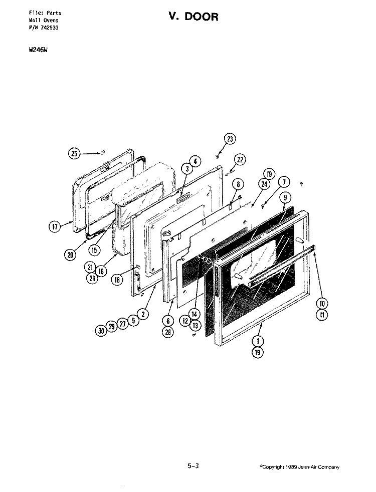 DOOR Diagram and Parts List for W246W  Jenn-Air Wall Oven