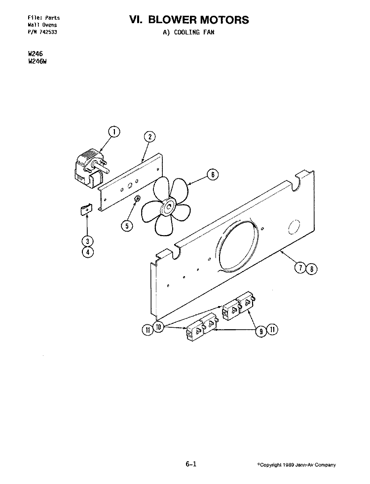 BLOWER MOTOR - COOLING FAN Diagram and Parts List for W246W  Jenn-Air Wall Oven