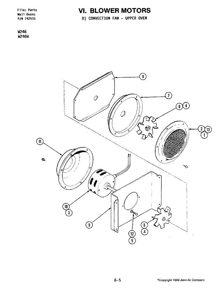 BLOWER MOTOR - CONVECTION FAN Diagram and Parts List for W246W  Jenn-Air Wall Oven