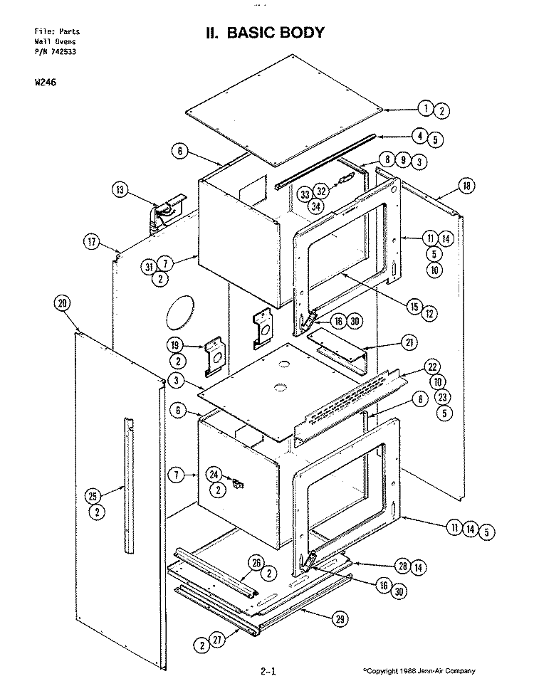BASIC BODY (W246) Diagram and Parts List for W246  Jenn-Air Wall Oven