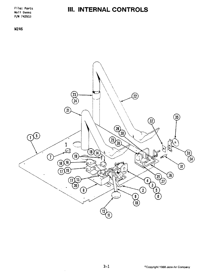 INTERNAL CONTROLS (W246) Diagram and Parts List for W246  Jenn-Air Wall Oven