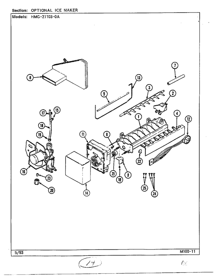 Optional Ice Maker Diagram and Parts List for 21103-0A  Admiral Refrigerator