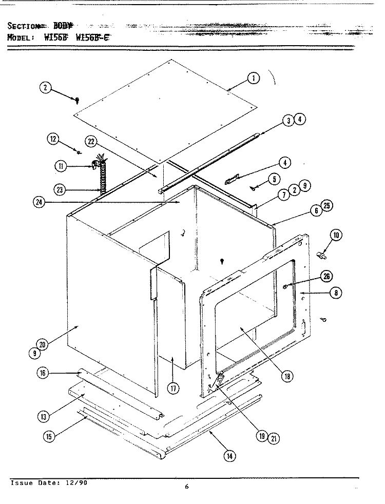 BODY Diagram and Parts List for W156B  Jenn-Air Wall Oven