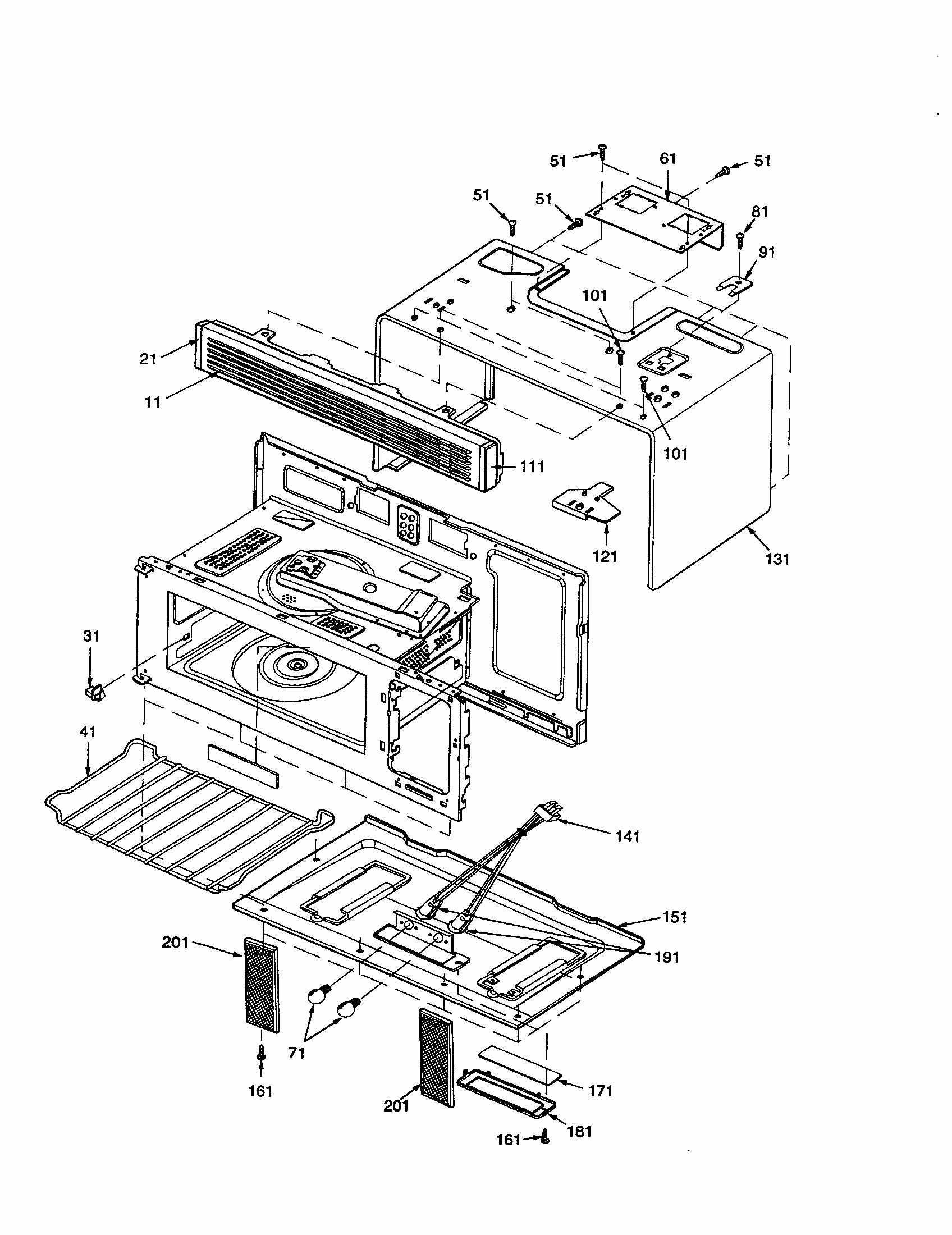 Outercase/rack/lights And Filters Diagram and Parts List for MVH250L-P1323205M  Amana Microwave