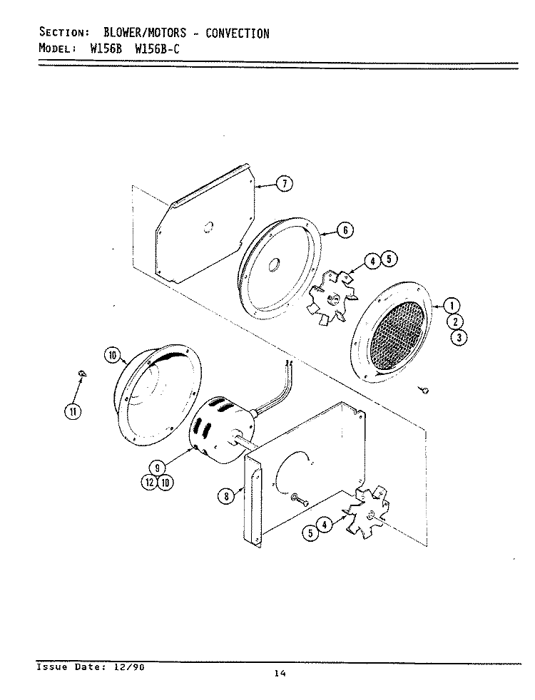 BLOWER MOTOR (CONVECTION) Diagram and Parts List for W156B  Jenn-Air Wall Oven
