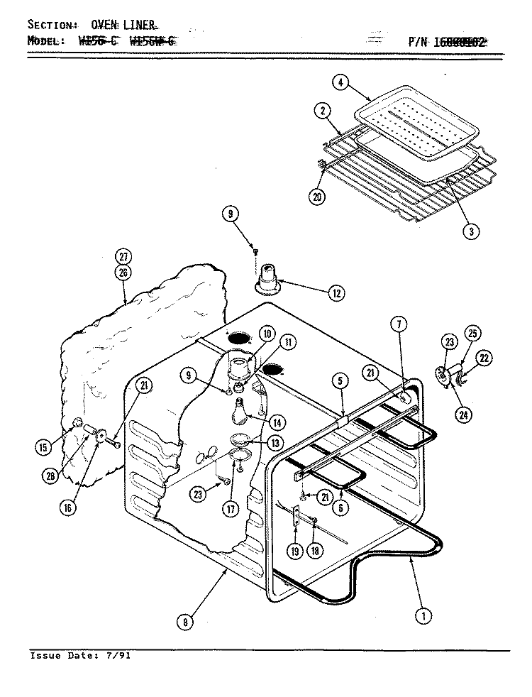 OVEN LINER (W156 - C & W156W - C) Diagram and Parts List for W156-C  Jenn-Air Wall Oven