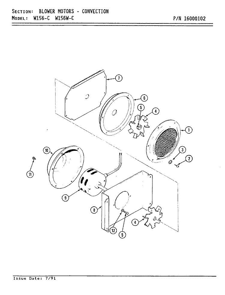 BLOWER MOTOR - CONVECTION (W156 - C & W156W) Diagram and Parts List for W156-C  Jenn-Air Wall Oven