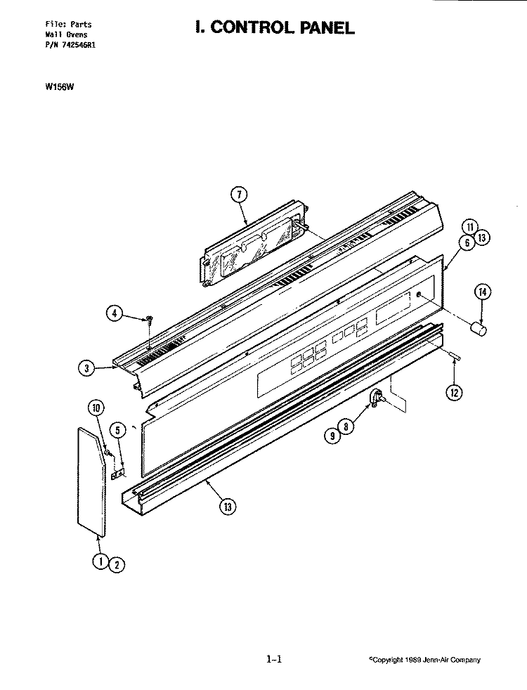 CONTROL PANEL (W156W) Diagram and Parts List for W156W  Jenn-Air Wall Oven