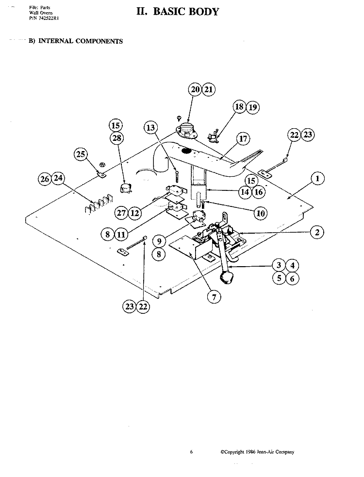BODY (INTERNAL COMPONENTS) Diagram and Parts List for W188  Jenn-Air Wall Oven
