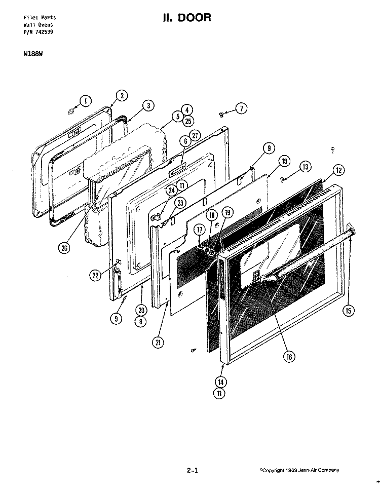 DOOR (W188W) Diagram and Parts List for W188W  Jenn-Air Wall Oven
