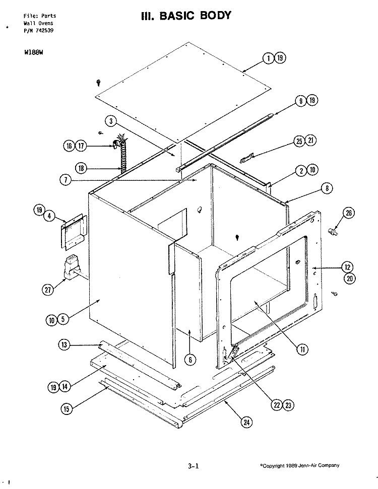 BASIC BODY (W188W) Diagram and Parts List for W188W  Jenn-Air Wall Oven
