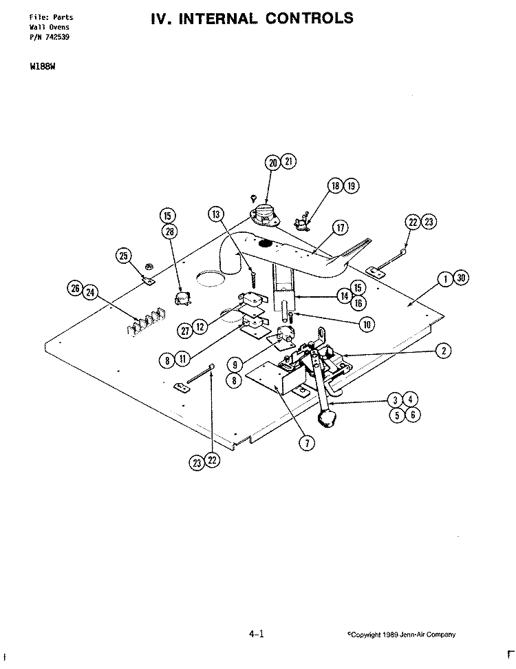 INTERNAL CONTROLS (W188W) Diagram and Parts List for W188W  Jenn-Air Wall Oven