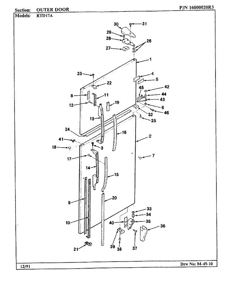 OUTER DOOR Diagram and Parts List for RTD17A BH31A Maytag Refrigerator