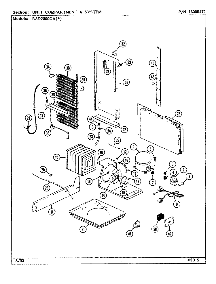 UNIT COMPARTMENT & SYSTEM Diagram and Parts List for RSD2000CAE DM05A Maytag Refrigerator