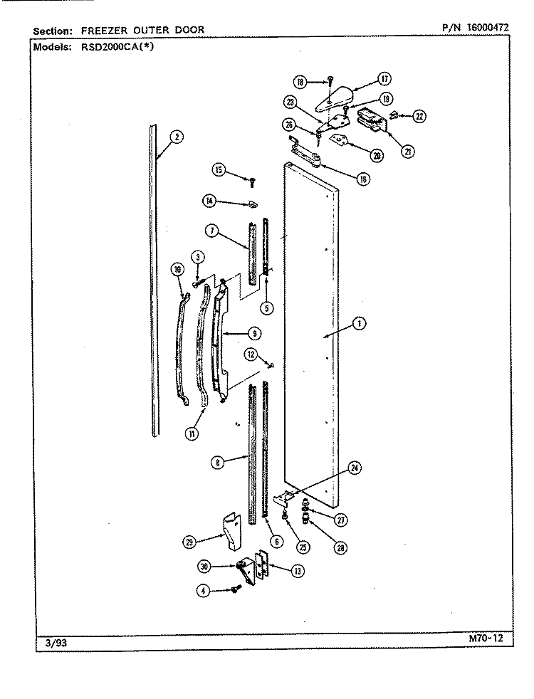 FREEZER OUTER DOOR Diagram and Parts List for RSD2000CAL DM06A Maytag Refrigerator