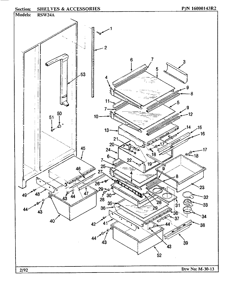 SHELVES & ACCESSORIES Diagram and Parts List for RSW24A BM81B Maytag Refrigerator
