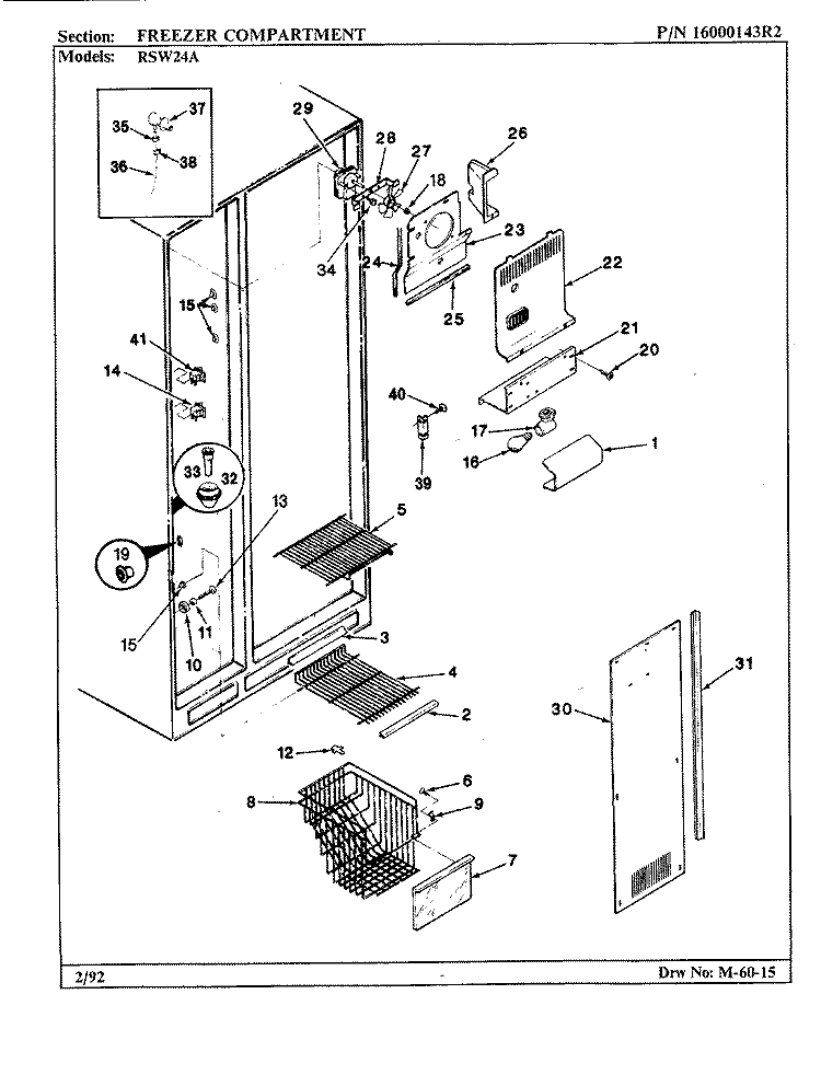 FREEZER COMPARTMENT Diagram and Parts List for RSW24A BM81B Maytag Refrigerator