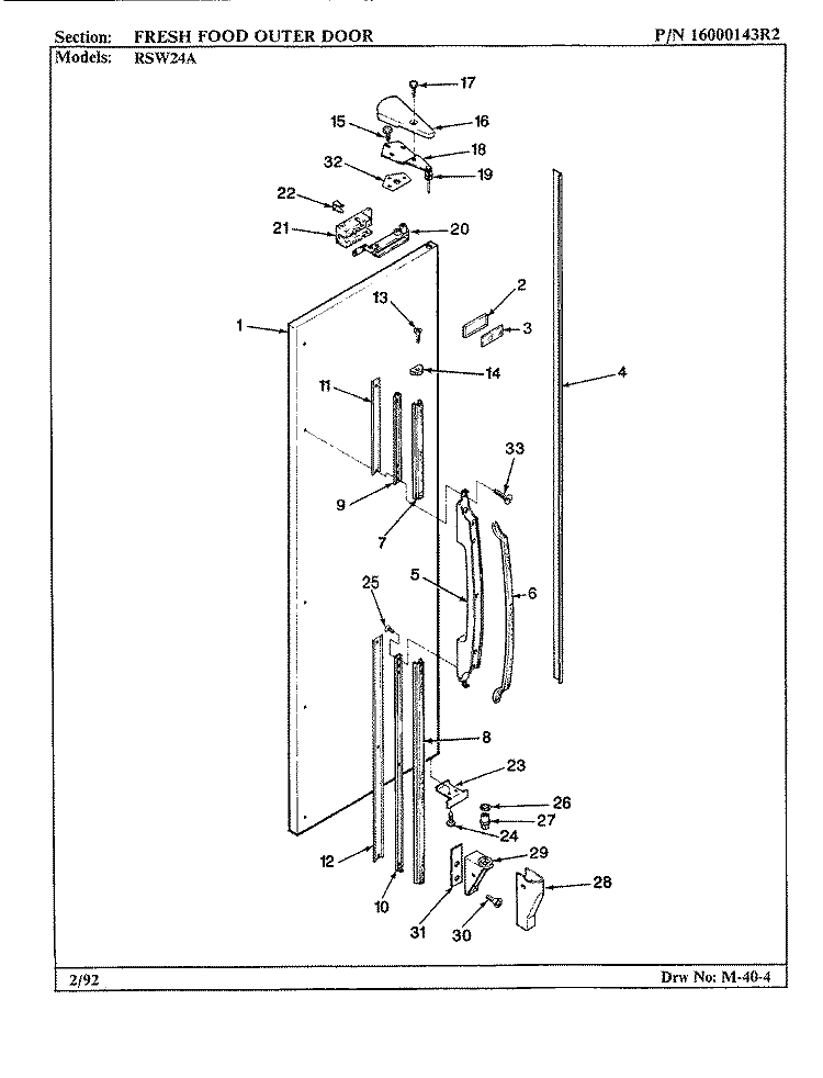 FRESH FOOD OUTER DOOR Diagram and Parts List for RSW24A BM81B Maytag Refrigerator