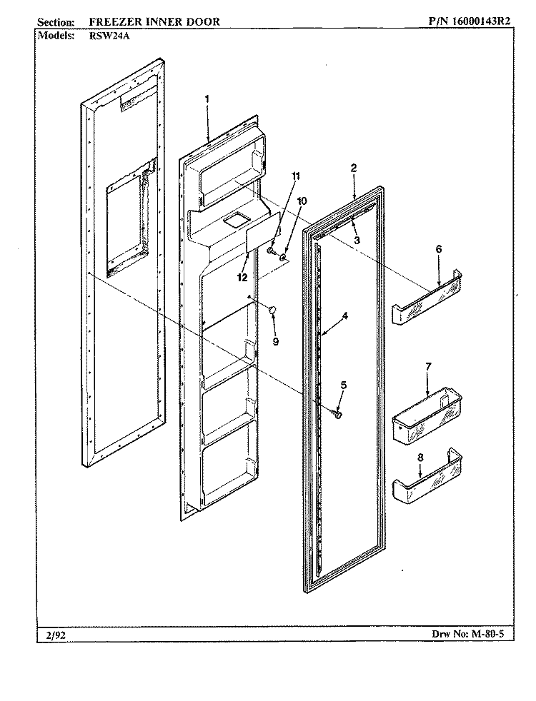 FREEZER INNER DOOR Diagram and Parts List for RSW24A BM81B Maytag Refrigerator