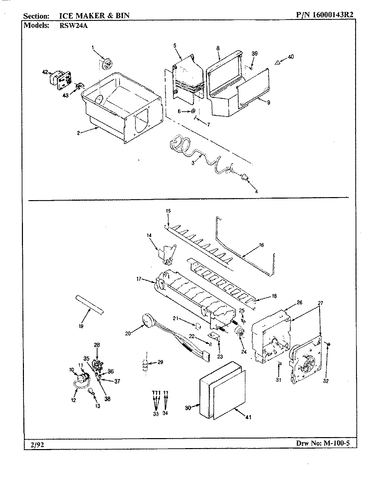 ICE MAKER & BIN Diagram and Parts List for RSW24A BM81B Maytag Refrigerator