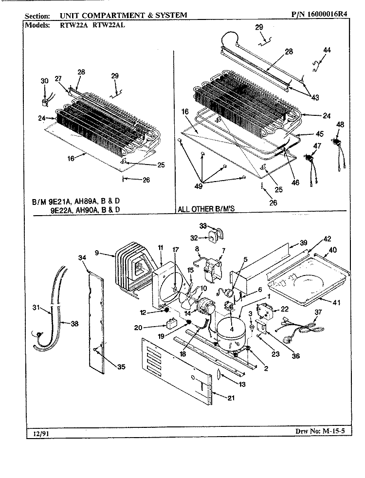 UNIT COMPARTMENT & SYSTEM Diagram and Parts List for RTW22A AH89D Maytag Refrigerator
