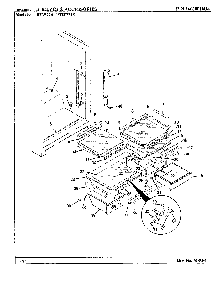 SHELVES & ACCESSORIES Diagram and Parts List for RTW22A AH89D Maytag Refrigerator