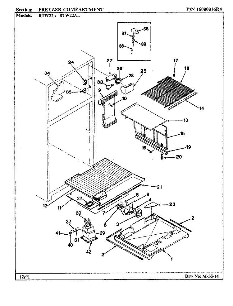 FREEZER COMPARTMENT Diagram and Parts List for RTW22A AH89D Maytag Refrigerator