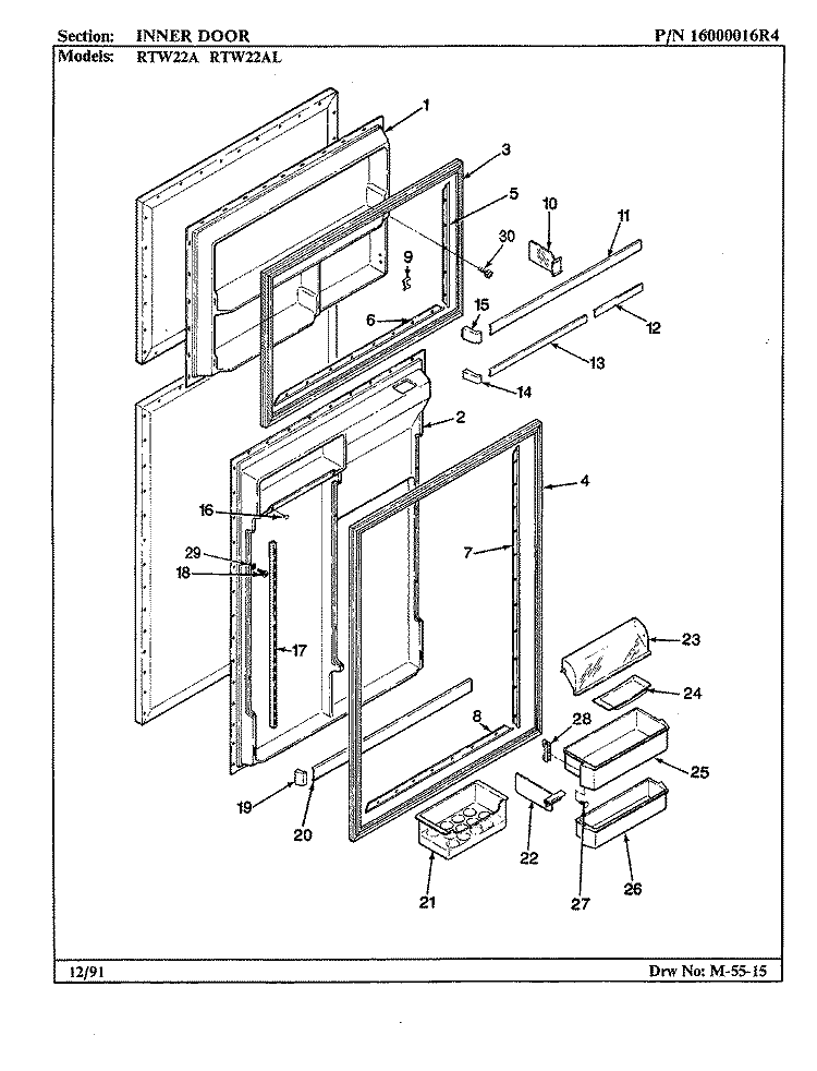 INNER DOOR Diagram and Parts List for RTW22A AH89D Maytag Refrigerator