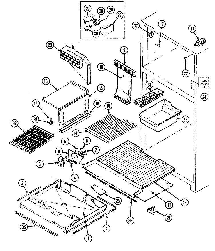 FREEZER COMPARTMENT Diagram and Parts List for RTD2300CAE DH94B Maytag Refrigerator