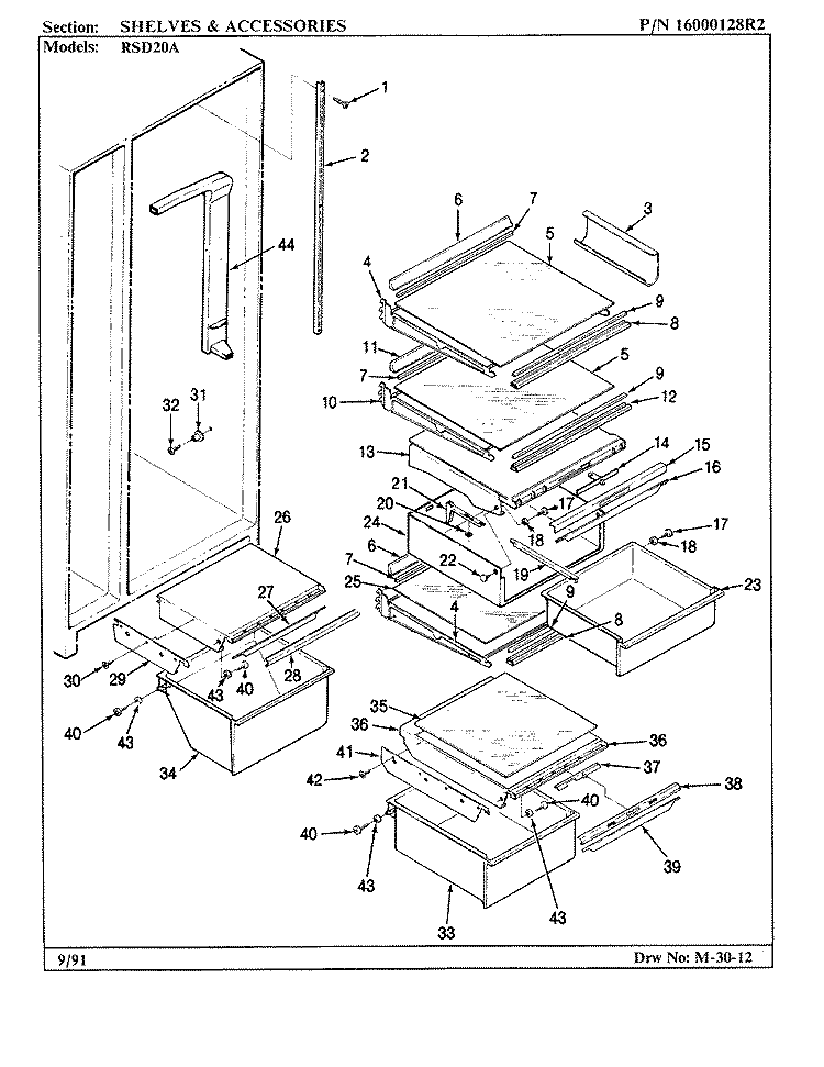 SHELVES & ACCESSORIES Diagram and Parts List for LRSD20A BM05B Maytag Refrigerator