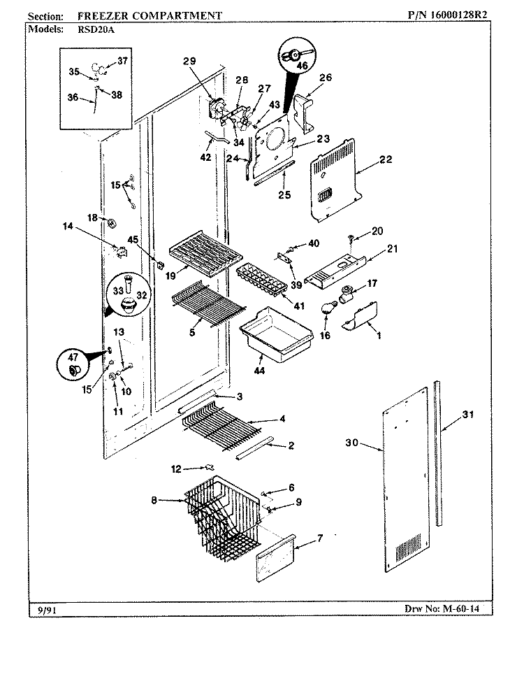 FREEZER COMPARTMENT Diagram and Parts List for RSD20A BM05A Maytag Refrigerator