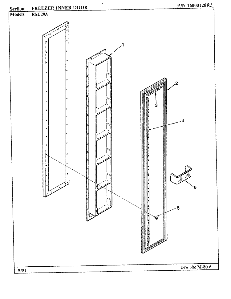 FREEZER INNER DOOR Diagram and Parts List for RSD20A BM05A Maytag Refrigerator