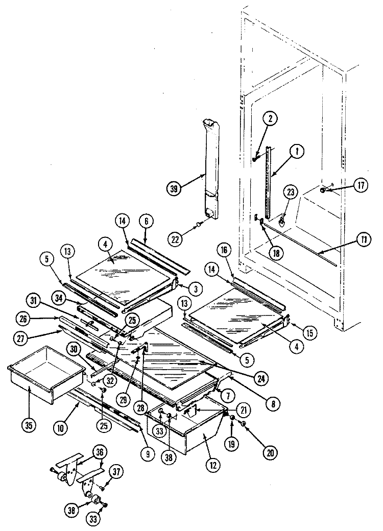 SHELVES & ACCESSORIES Diagram and Parts List for RTP1900CAE DH53A Maytag Refrigerator