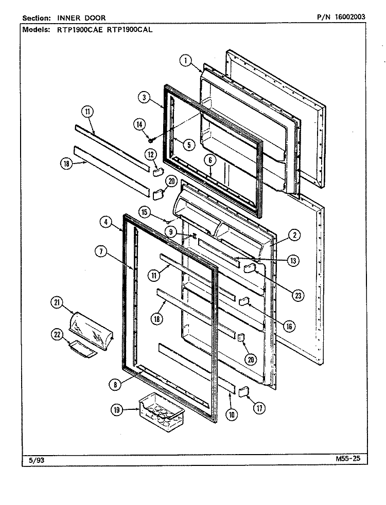 INNER DOOR Diagram and Parts List for RTP1900CAE DH53A Maytag Refrigerator
