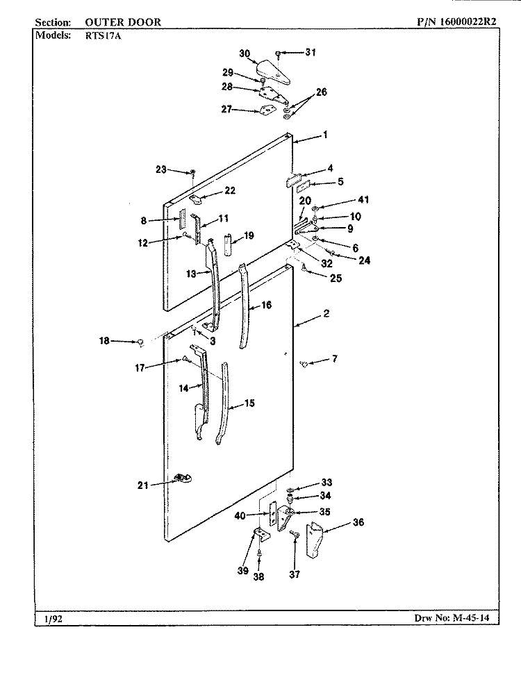 OUTER DOOR Diagram and Parts List for RTS17A BH21A Maytag Refrigerator