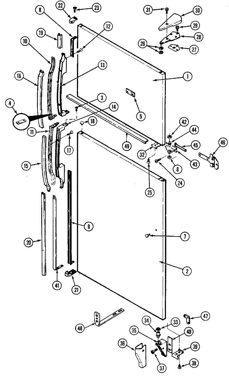 OUTER DOOR Diagram and Parts List for RTD1900CAL  Maytag Refrigerator