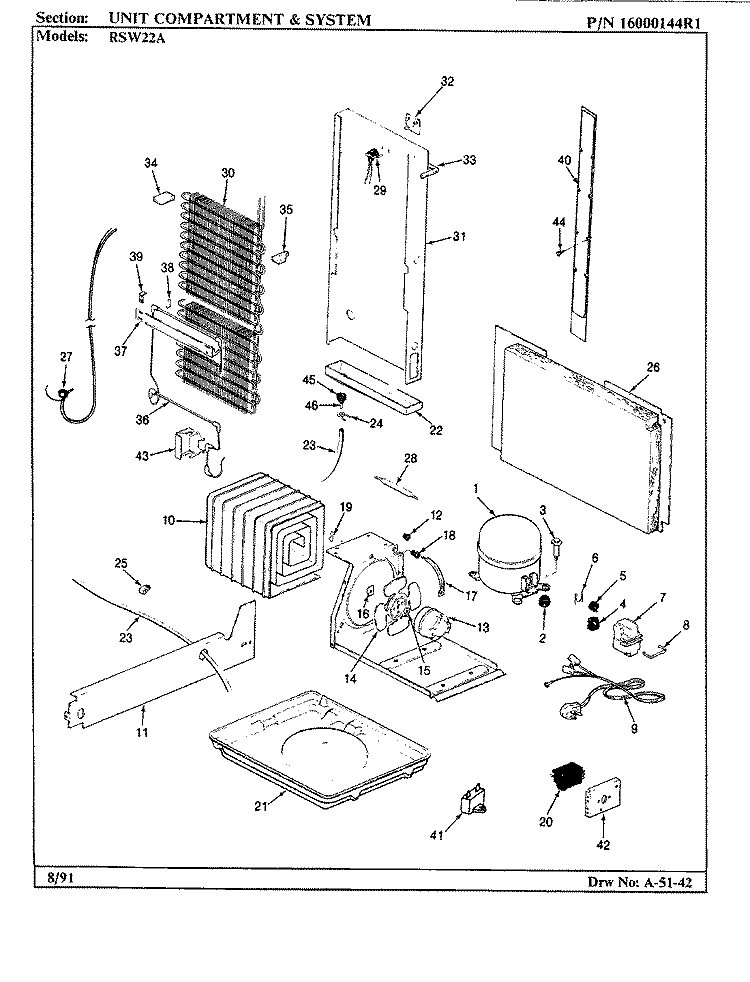 UNIT COMPARTMENT & SYSTEM Diagram and Parts List for RSW22A BM31A Maytag Refrigerator