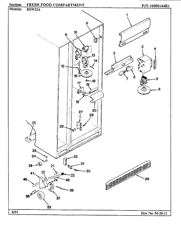 FRESH FOOD COMPARTMENT Diagram and Parts List for RSW22A BM31A Maytag Refrigerator