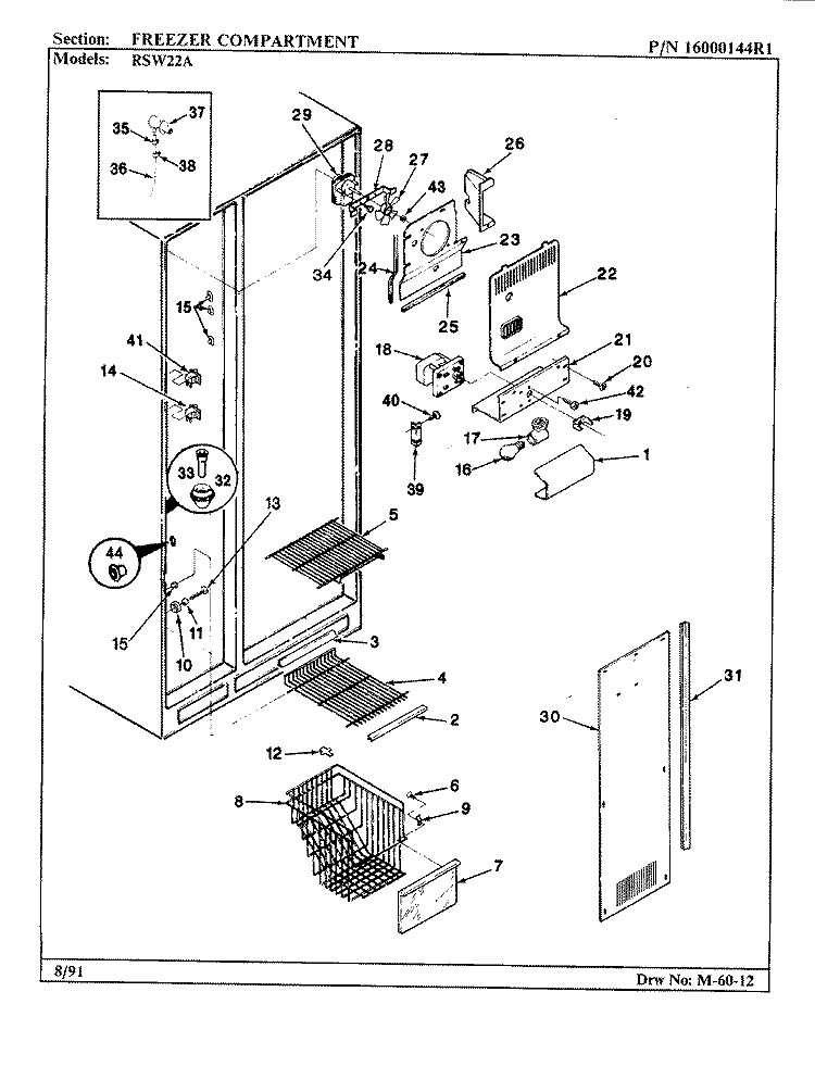 FREEZER COMPARTMENT Diagram and Parts List for RSW22A BM31A Maytag Refrigerator