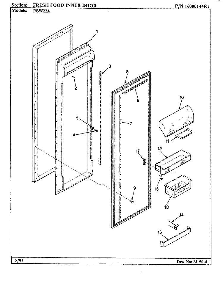 FRESH FOOD INNER DOOR Diagram and Parts List for RSW22A BM31A Maytag Refrigerator