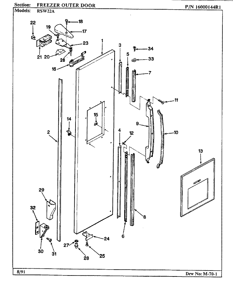 FREEZER OUTER DOOR Diagram and Parts List for RSW22A BM31A Maytag Refrigerator