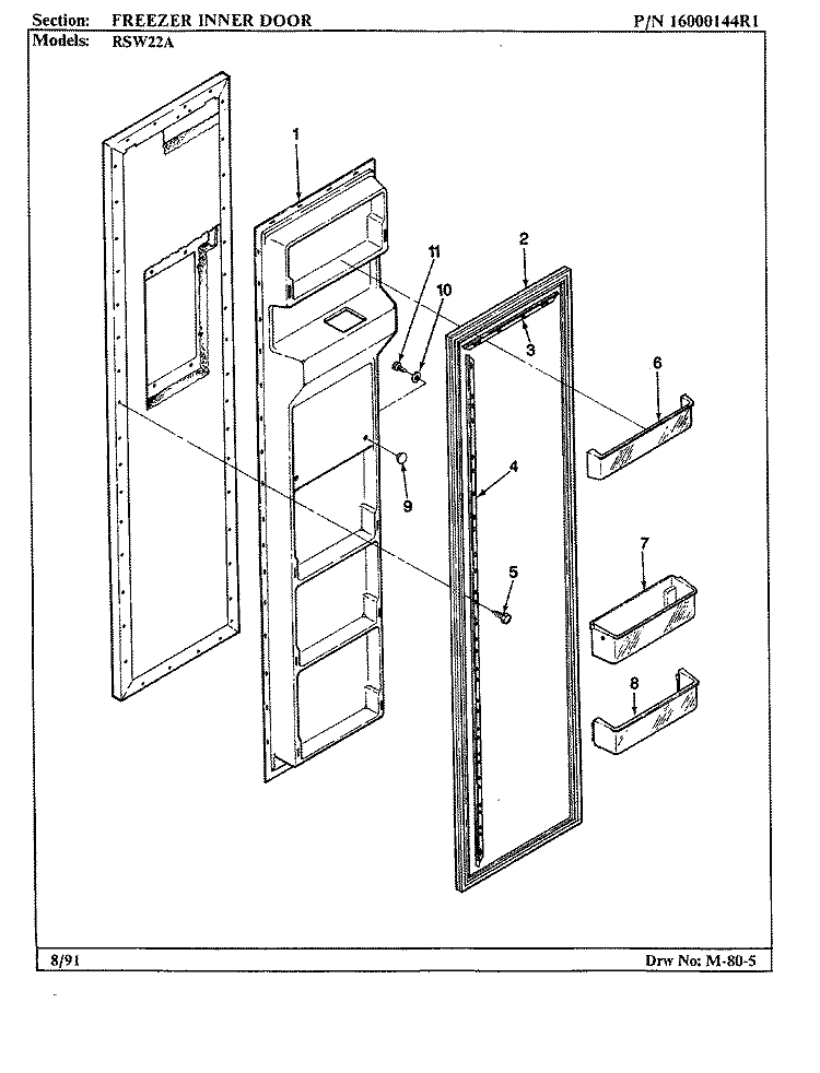 FREEZER INNER DOOR Diagram and Parts List for RSW22A BM31A Maytag Refrigerator