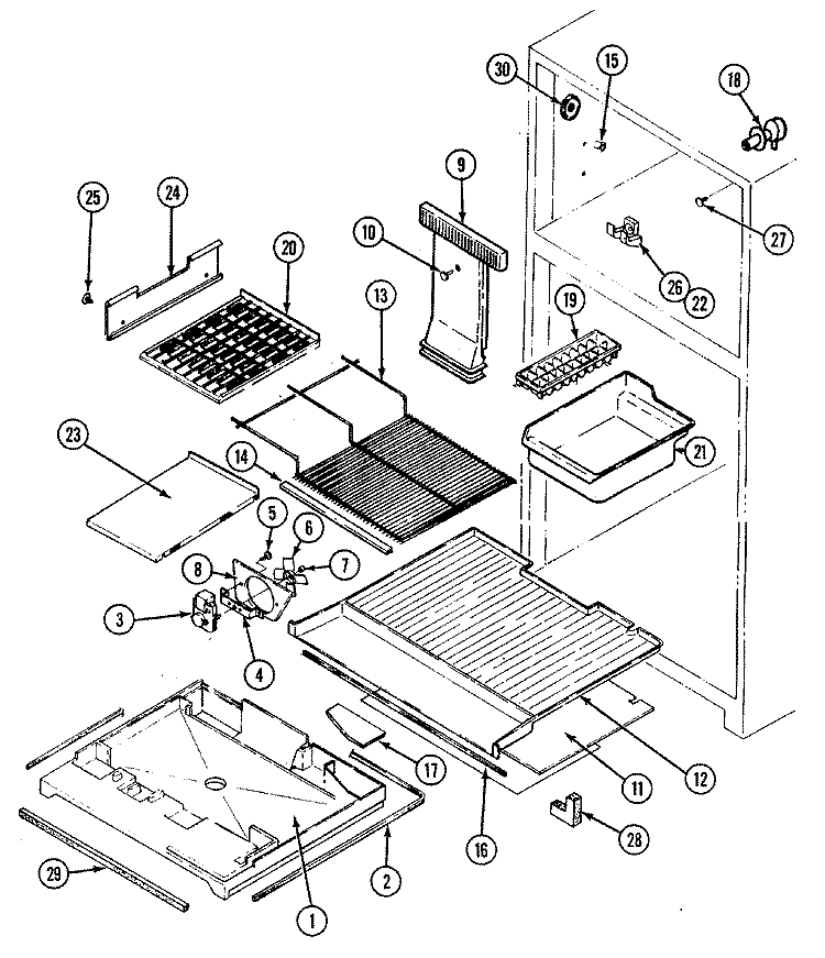 FREEZER COMPARTMENT Diagram and Parts List for RTD17E0CAL DH38B Maytag Refrigerator