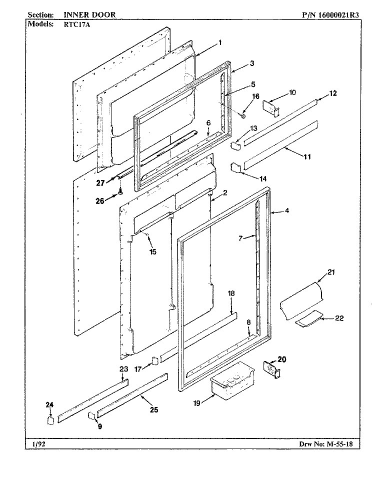 INNER DOOR Diagram and Parts List for RTC17A BH26A Maytag Refrigerator