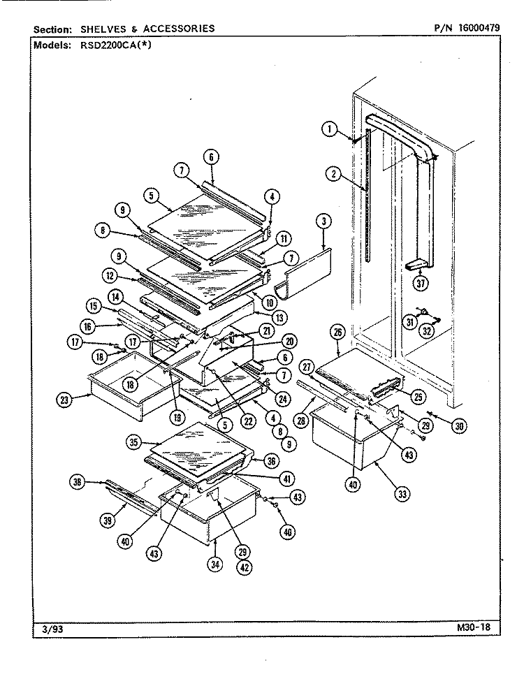 SHELVES & ACCESSORIES Diagram and Parts List for RSD2200CAE DM11A Maytag Refrigerator