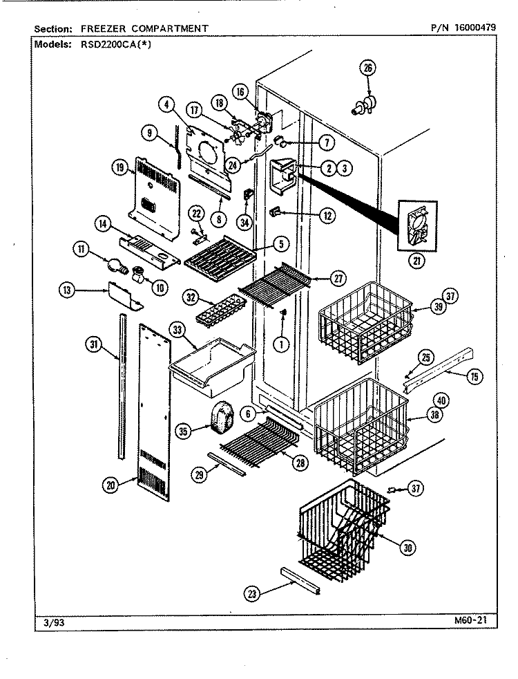 FREEZER COMPARTMENT Diagram and Parts List for RSD2200CAE DM11A Maytag Refrigerator