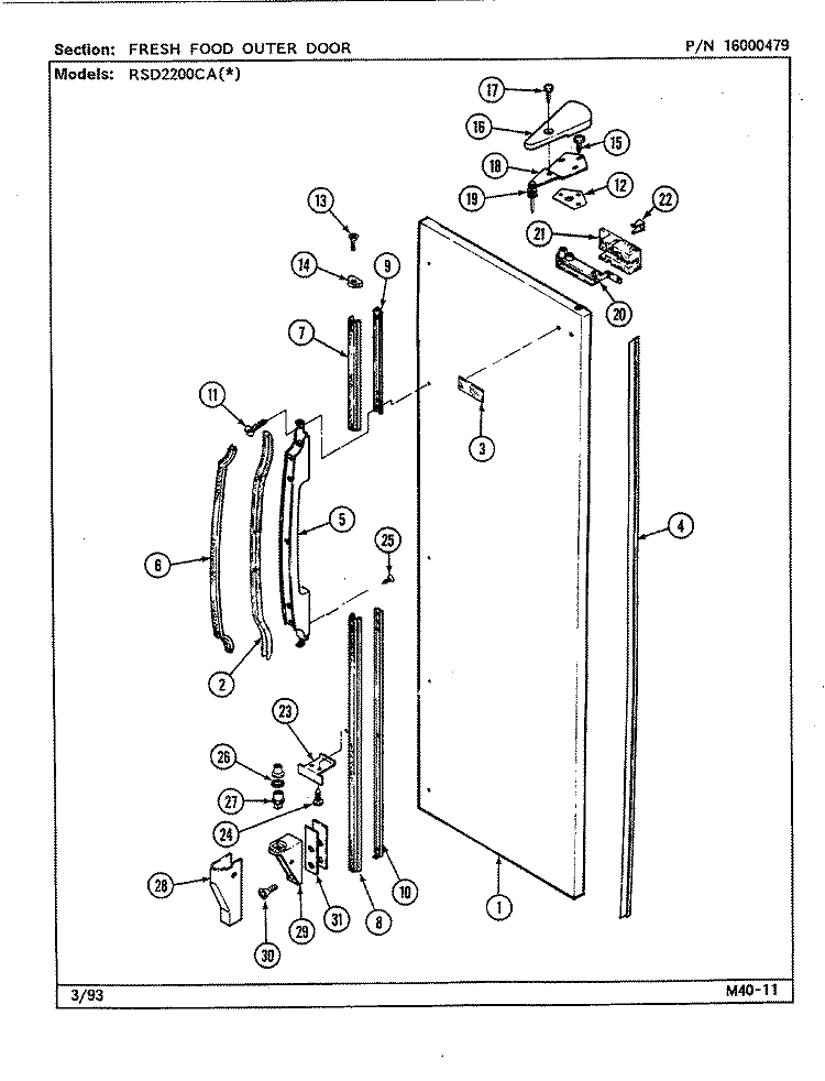 FRESH FOOD OUTER DOOR Diagram and Parts List for RSD2200CAL DM12A Maytag Refrigerator