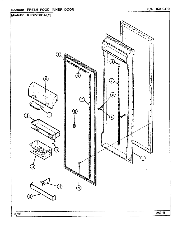 FRESH FOOD INNER DOOR Diagram and Parts List for RSD2200CAE DM11A Maytag Refrigerator